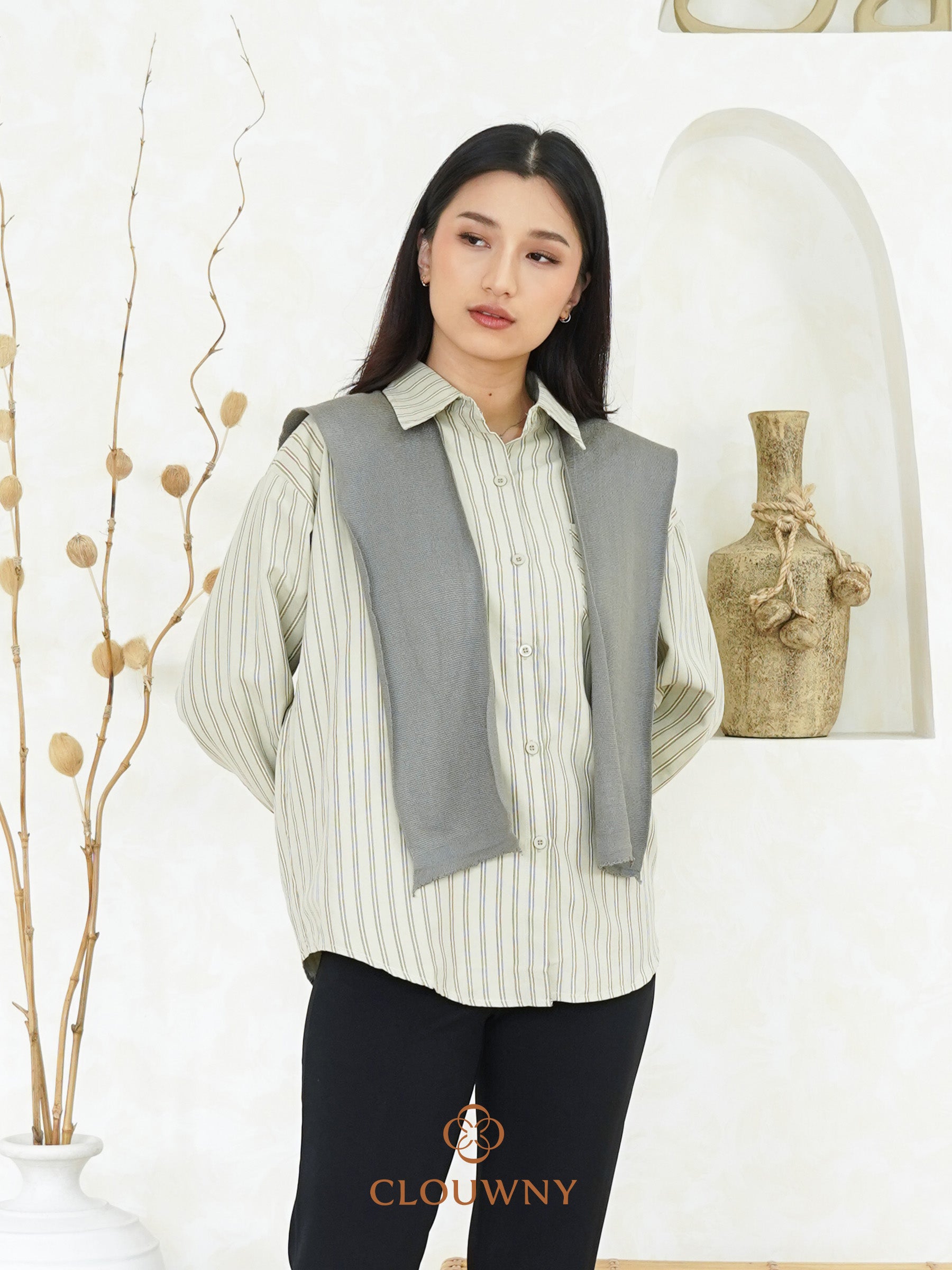 Candela Stripes Scarf - Sage Green